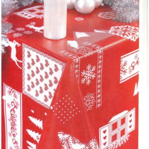 Julevoksdug rød med hvide julemotiver fra textilogvoksdug