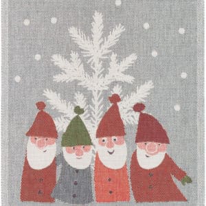 Ekelund juleviskestykke i lys grå med julenisser, 40 x 60 cm fra textilogvoksdug.dk