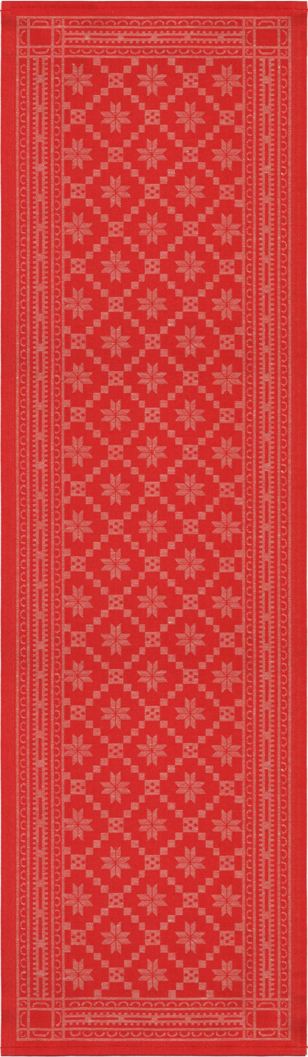 Ekelund jule Dinner for Two i rød indfarvet julemønster, 35 x 110 cm fra textilogvoksdug.dk
