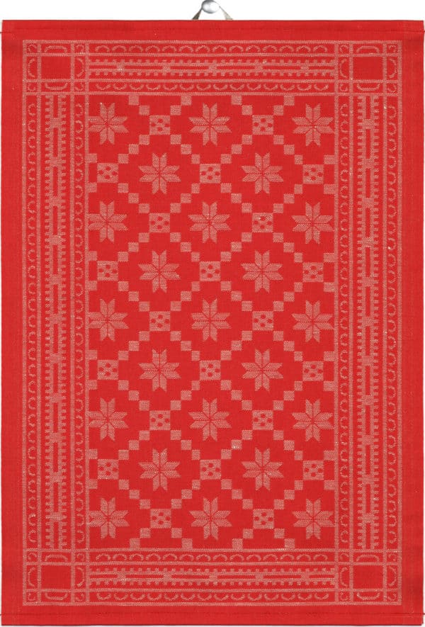 Ekelund juleviskestykke i rød indfarvet julemønster, Strå, 35 x 50 cm fra textilogvoksdug.dk