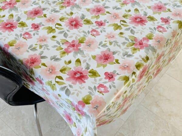 Voksdug hvid med lyserøde akvarel blomster, 140 cm - Image 2