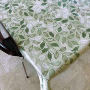 Grøn voksdug med blade fra textilogvoksdug.dk