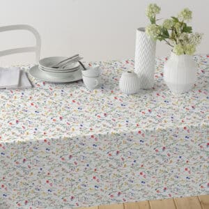Tekstildug Hvid med Små Blomster 140 cm fra textilogvoksdug.dk