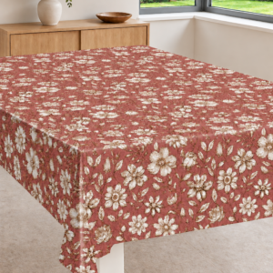 Voksdug Rosa med beige blomster, 140 cm fra textilogvoksdug.dk