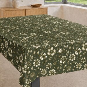 Voksdug grøn med beige blomster, 140 cm fra textilogvoksdug.dk